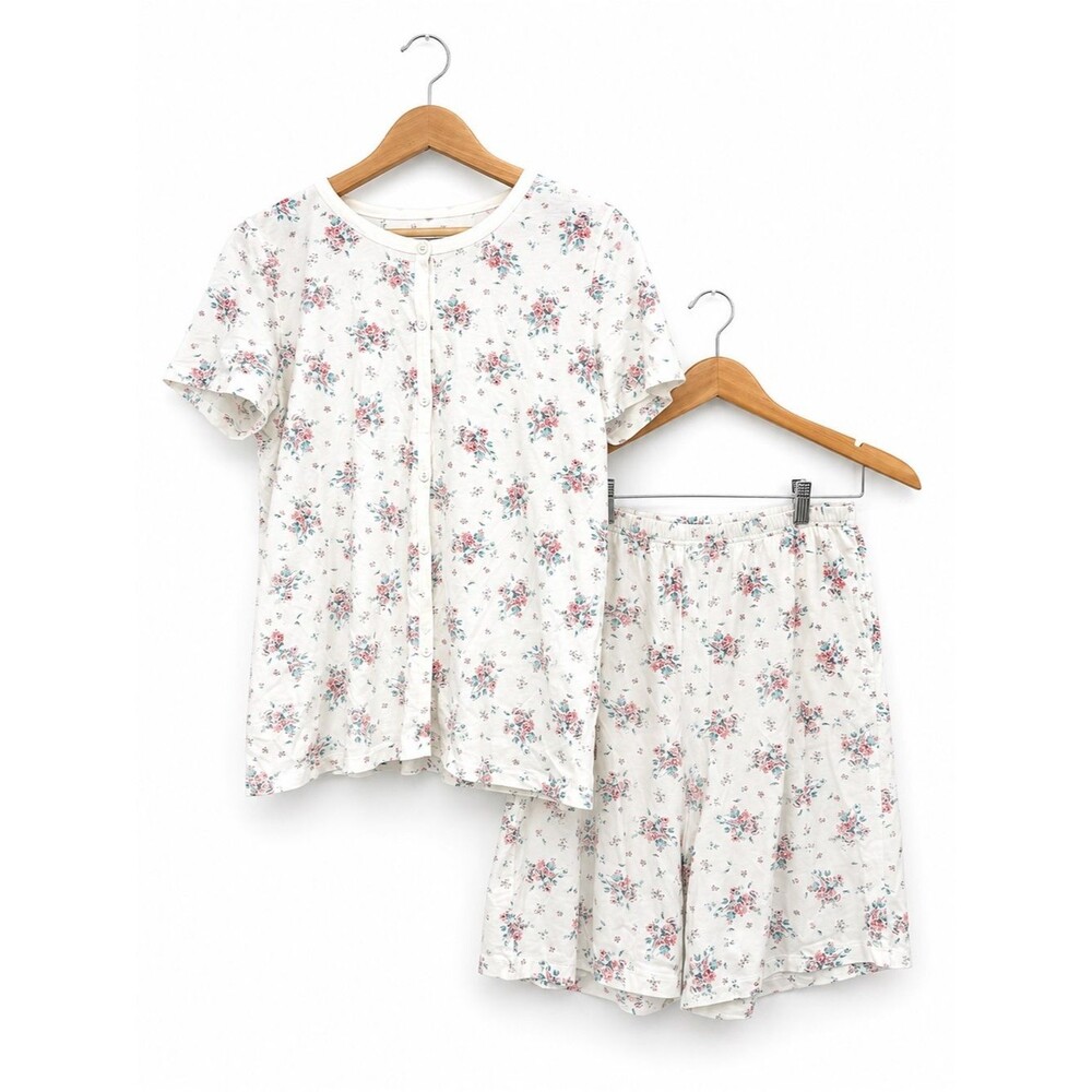 Charter Club Floral Pajama Set Button Front Sleep Top Shorts Women's Size Small